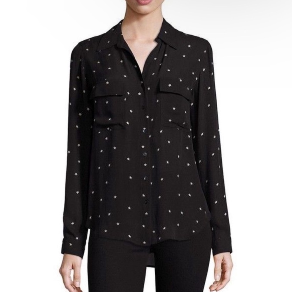 L'agence Margaret Blouse in Black & Ivory Star‎ Print Crepe